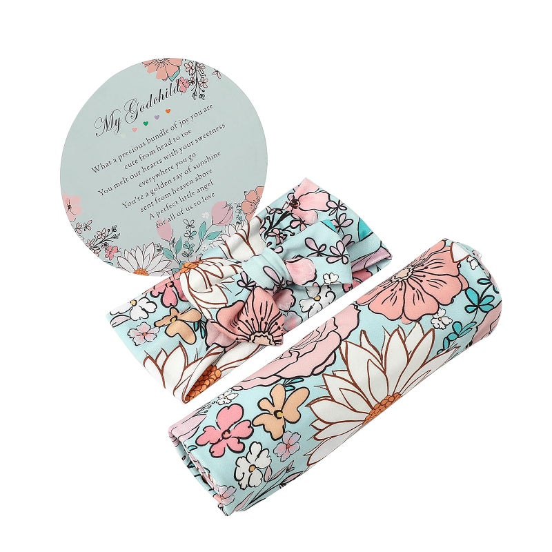 جالا بلومر Newborn Receiving Blanket Headband Set Baby Flower Swaddle (Blue Glass) - Image 5