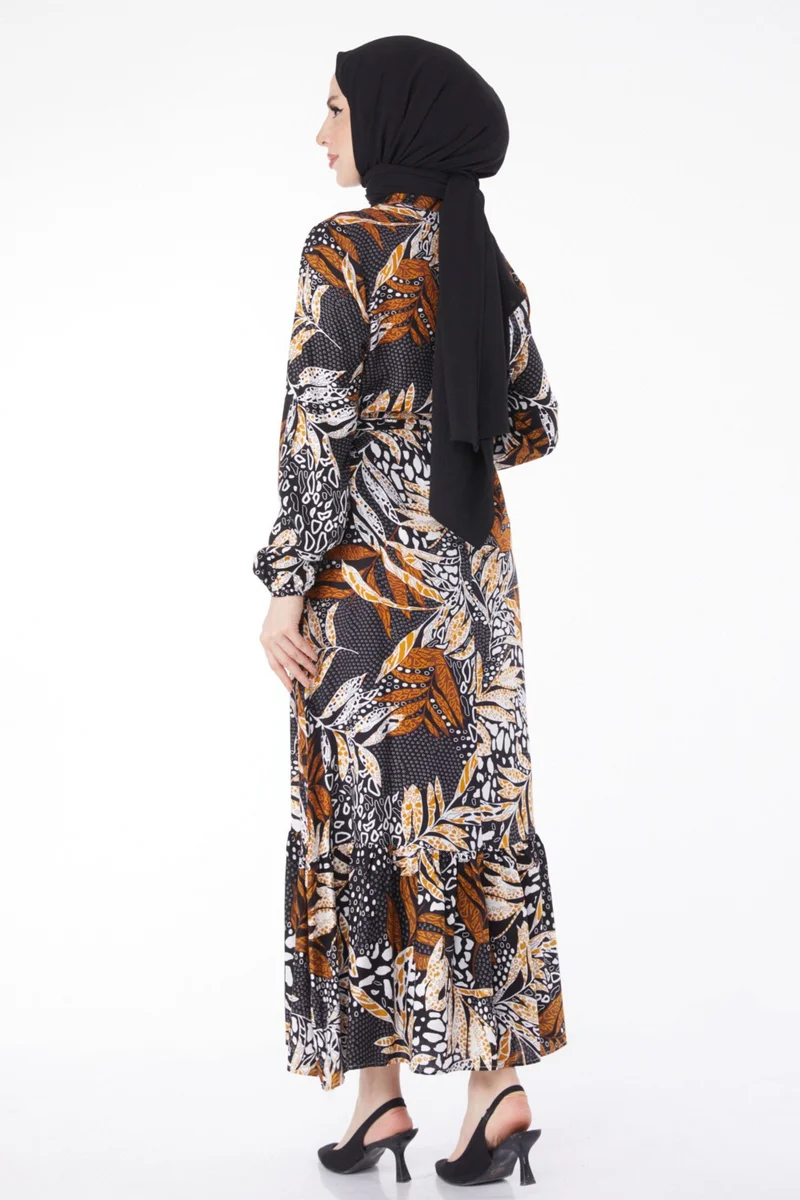Tofisa Plain Judge Collar Women's Black Patterned Dress - 25075
