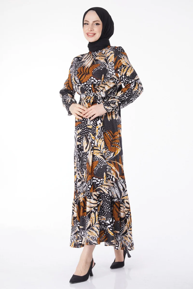 Tofisa Plain Judge Collar Women's Black Patterned Dress - 25075