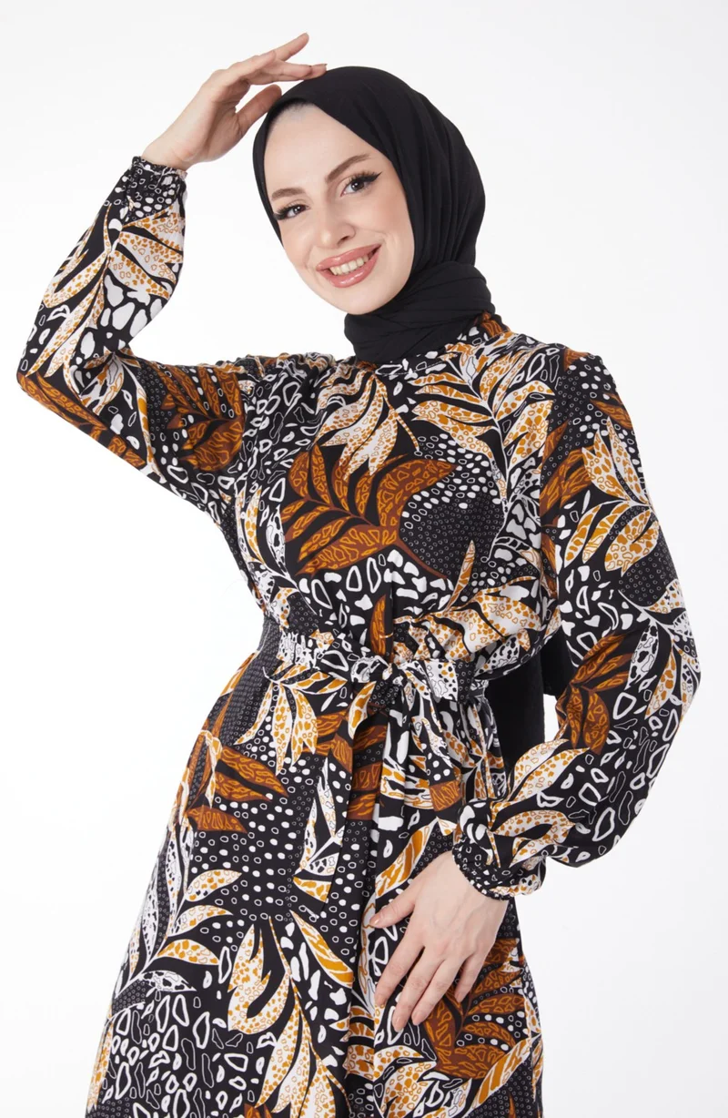 Tofisa Plain Judge Collar Women's Black Patterned Dress - 25075