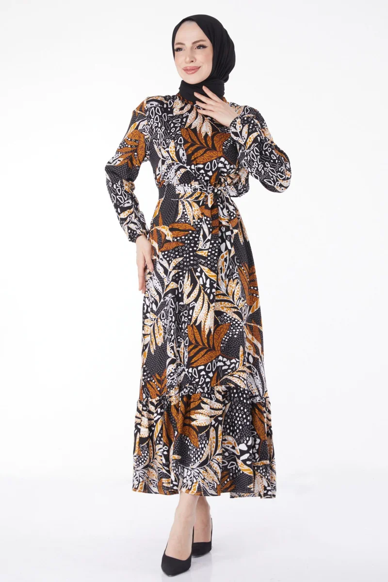 Tofisa Plain Judge Collar Women's Black Patterned Dress - 25075