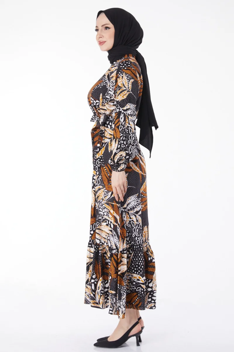Tofisa Plain Judge Collar Women's Black Patterned Dress - 25075