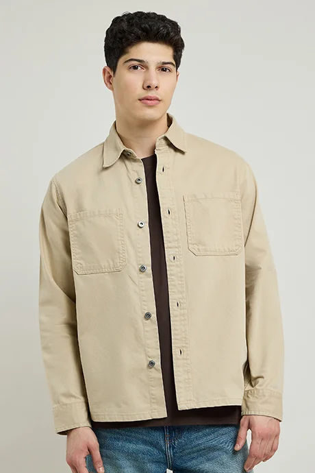 أر أند بي Solid Denim Shirt with Classic Collar and Long Sleeves