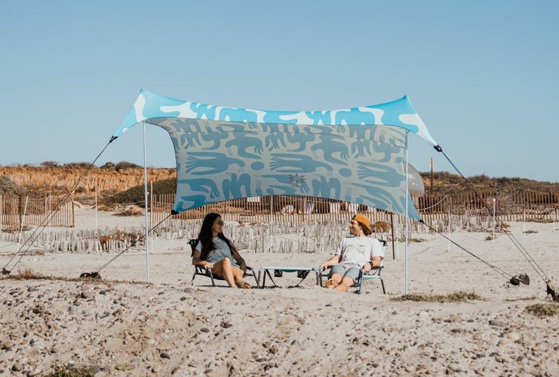 Neso Grande Portable Beach Tent Sun Shelter - Lightweight Beach Shade Canopy - Easy Setup for Family Outings - Patented Reinforced Corners - UPF 50+ Sun Protection - 7ft Tall, 9 x 9ft - Coastal Birds - Image 1