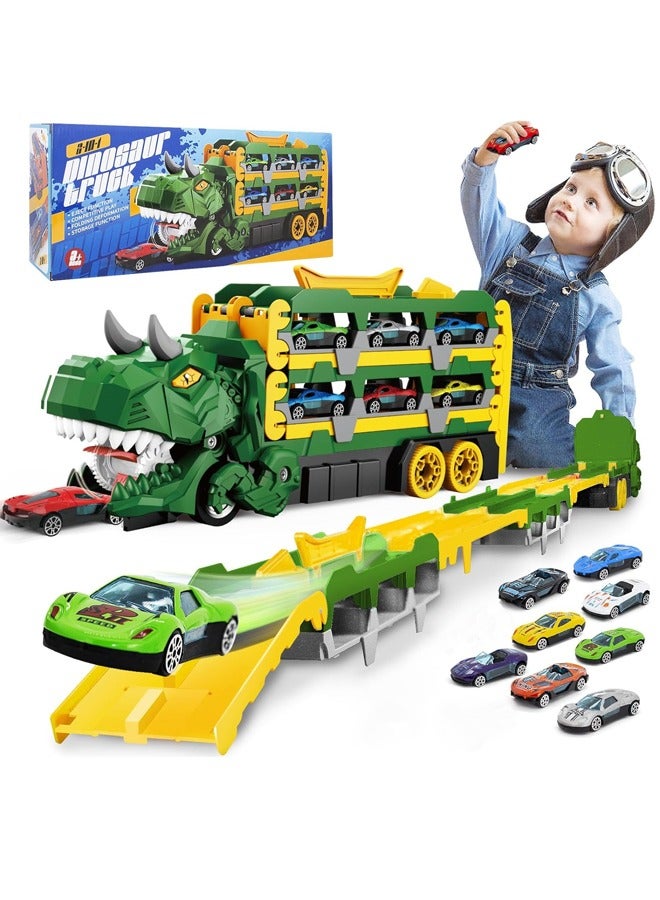 Toddler Toys Car Track Set for 3 4 5 6 Years Old Boys,Toy Cars Track Set Dinosaur Transport Truck with 8 Pcs Die-Cast Cars Toys, Truck Toys Set Gifts for Age 3-12 Years Old Kids Boys Girls - Image 1
