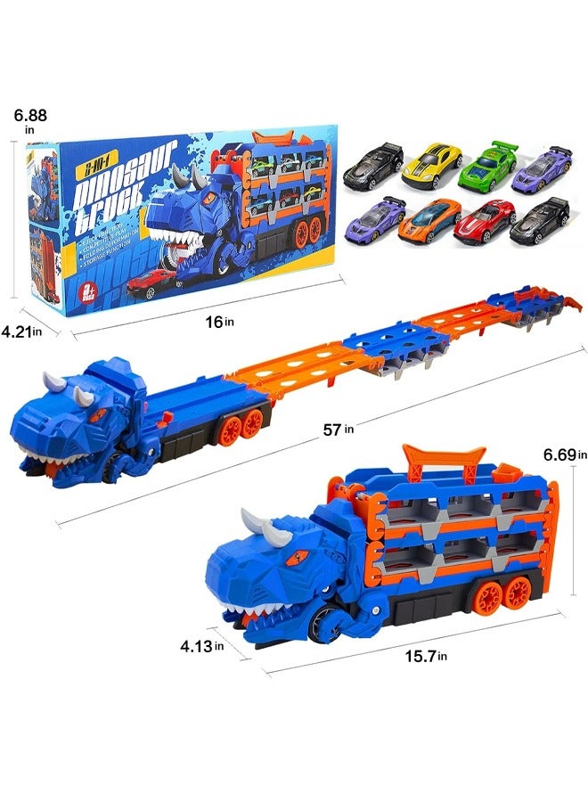 Toddler Toys Car Track Set for 3 4 5 6 Years Old Boys,Toy Cars Track Set Dinosaur Transport Truck with 8 Pcs Die-Cast Cars Toys, Truck Toys Set Gifts for Age 3-12 Years Old Kids Boys Girls - Image 2