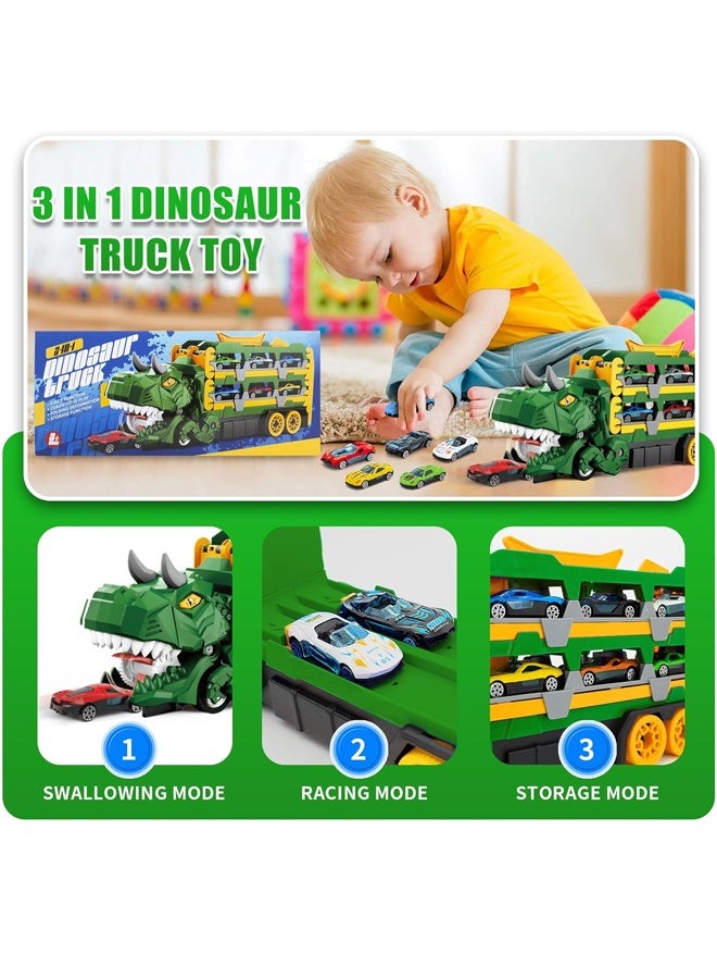 Toddler Toys Car Track Set for 3 4 5 6 Years Old Boys,Toy Cars Track Set Dinosaur Transport Truck with 8 Pcs Die-Cast Cars Toys, Truck Toys Set Gifts for Age 3-12 Years Old Kids Boys Girls - Image 4