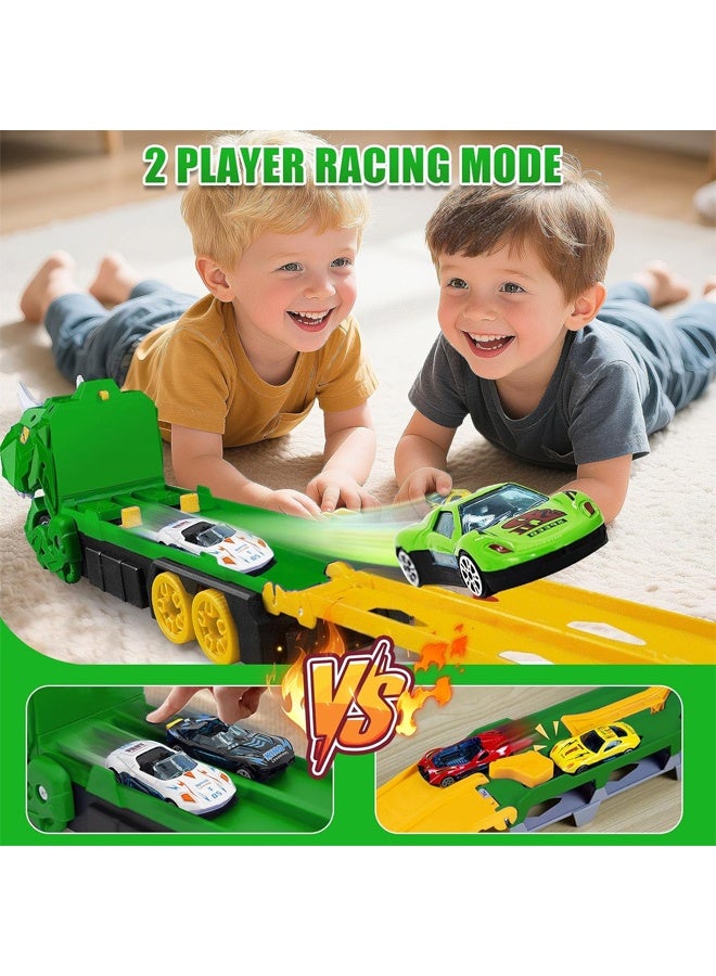 Toddler Toys Car Track Set for 3 4 5 6 Years Old Boys,Toy Cars Track Set Dinosaur Transport Truck with 8 Pcs Die-Cast Cars Toys, Truck Toys Set Gifts for Age 3-12 Years Old Kids Boys Girls - Image 5