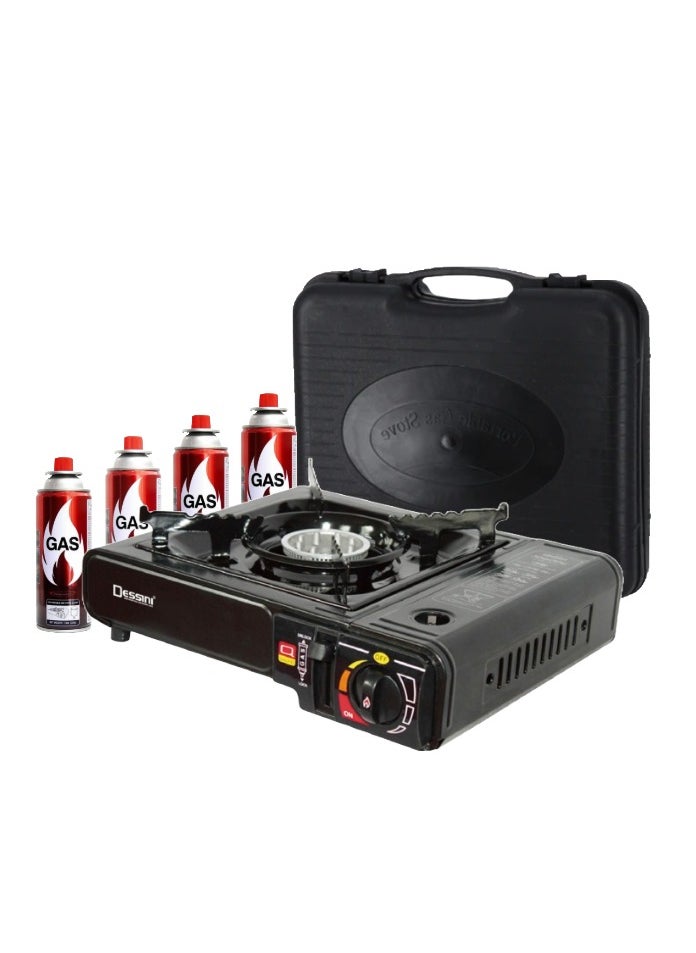 DESSINI 4-Piece Camping Stove with Butane Gas Catridge-Two Way Black 