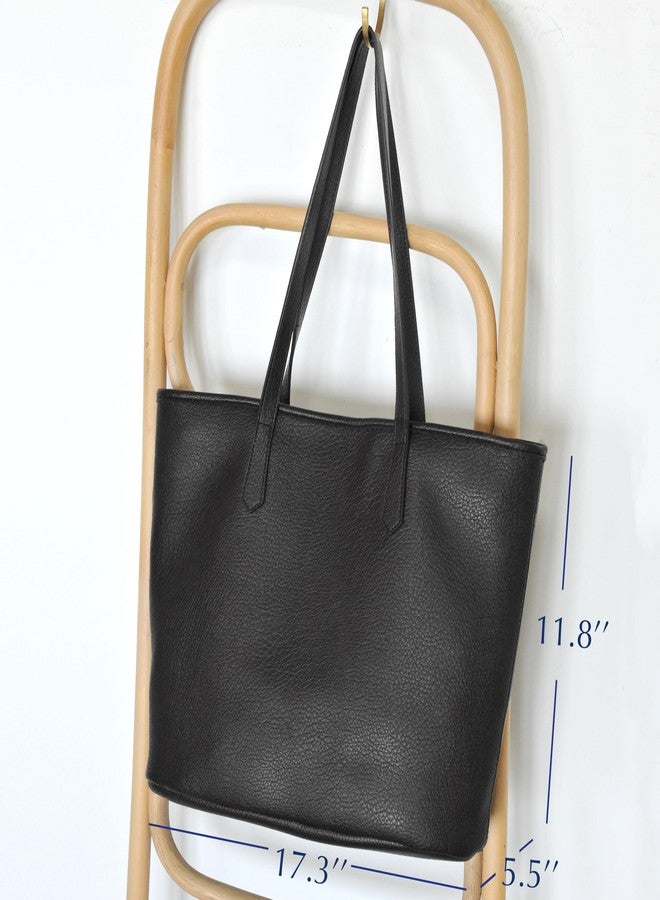 Hoxis Zipper Tote Bag for Women Soft Vegan Leather Handbag for Work, Travel & Everyday Use (Black) - Image 3