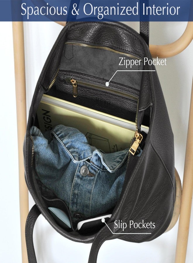 Hoxis Zipper Tote Bag for Women Soft Vegan Leather Handbag for Work, Travel & Everyday Use (Black) - Image 4
