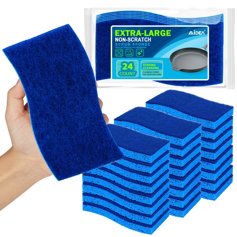 AIDEA XL Scrub Sponges Non-Scratch 24Count, Extra Large Sponges Kitchen, Sponge for Dishes, Cleans Fast Without Scratching Safe for Non-Stick Cookware, Cleaning Power for Kitchen, House - Image 1