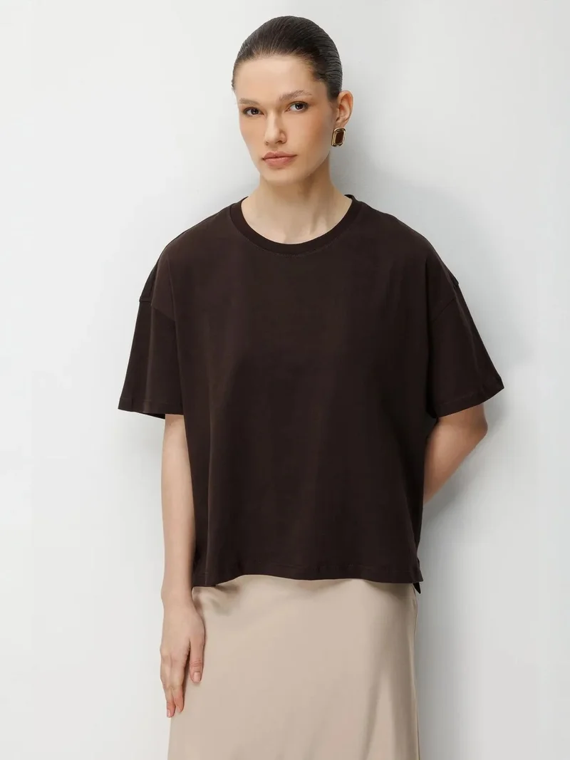 MixRay MIXRAY Oversized Ribbed Crew Neck Two-Piece T-Shirt Set