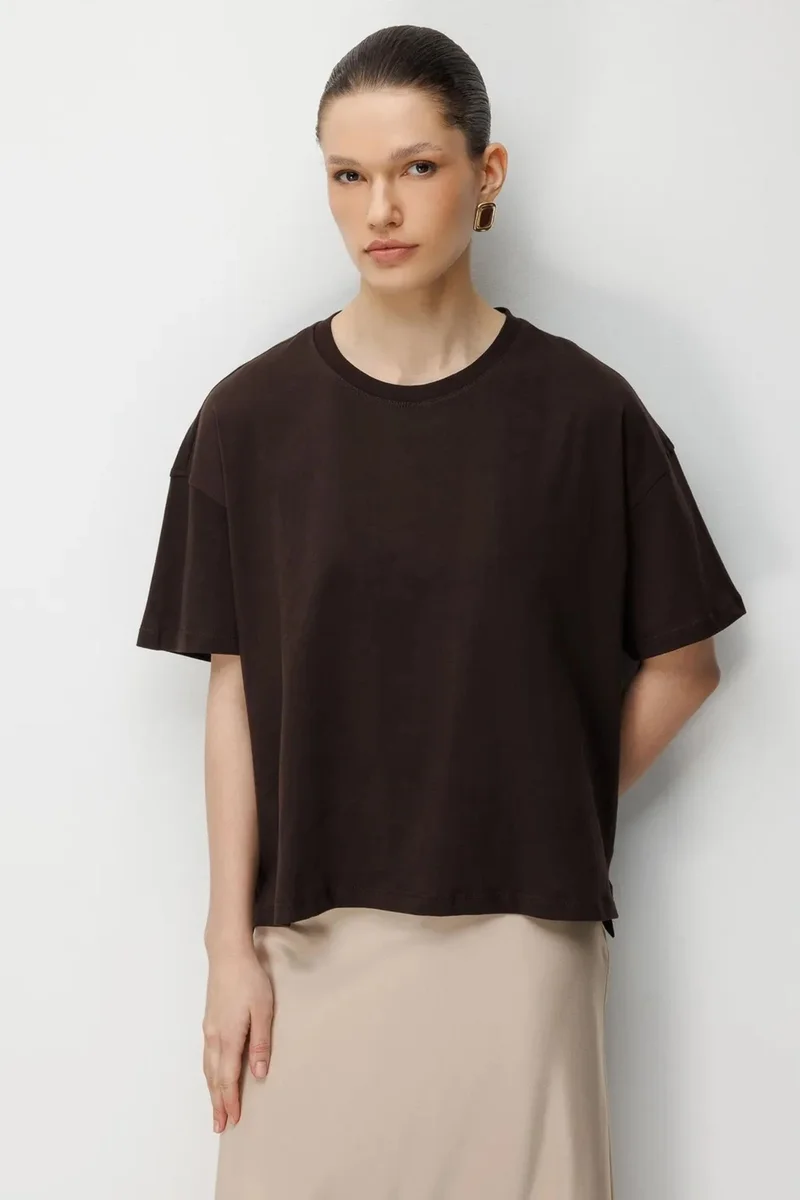ميكسراي MIXRAY Oversized Ribbed Crew Neck Two-Piece T-Shirt Set