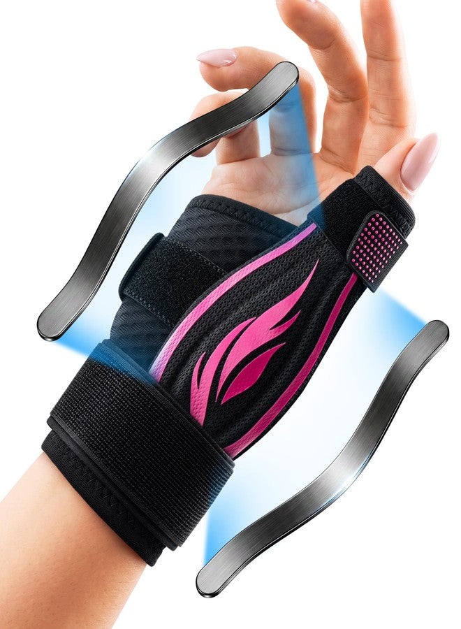 FITSOON Thumb Support Brace | Upgraded Thumb Spica Splint Stabilizer Pain Relief Night Support for De Quervain’ s Tenosynovitis Trigger Finger Arthritis Sprains | Breathable Fabric (Pink/Black, S/M _ Fit both hands) - Image 1