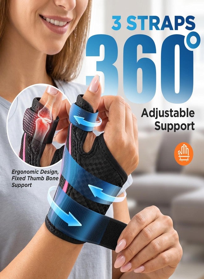 FITSOON Thumb Support Brace | Upgraded Thumb Spica Splint Stabilizer Pain Relief Night Support for De Quervain’ s Tenosynovitis Trigger Finger Arthritis Sprains | Breathable Fabric (Pink/Black, S/M _ Fit both hands) - Image 2
