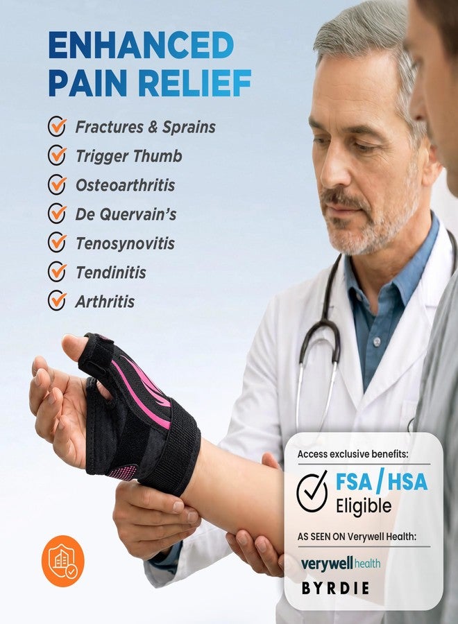 FITSOON Thumb Support Brace | Upgraded Thumb Spica Splint Stabilizer Pain Relief Night Support for De Quervain’ s Tenosynovitis Trigger Finger Arthritis Sprains | Breathable Fabric (Pink/Black, S/M _ Fit both hands) - Image 5