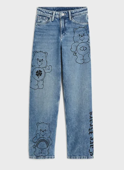 H&M Kids Bear Print Wide Leg Jeans