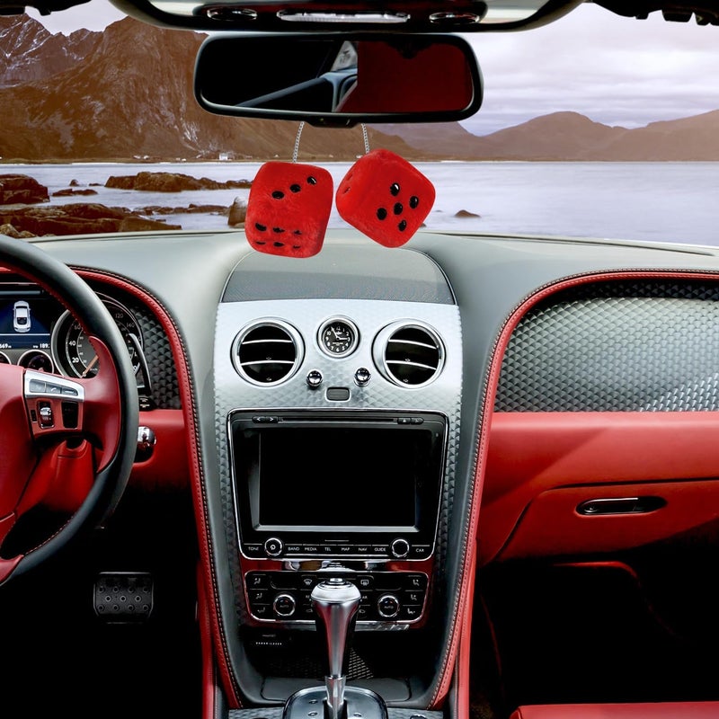 Rumyve Car Hanging Furry Dice, Vintage Car Hanging Dice,2pcs Car Pendants with Car Interior Decoration, Plush Car Decoration Pendant Accessories(Red) - Image 4