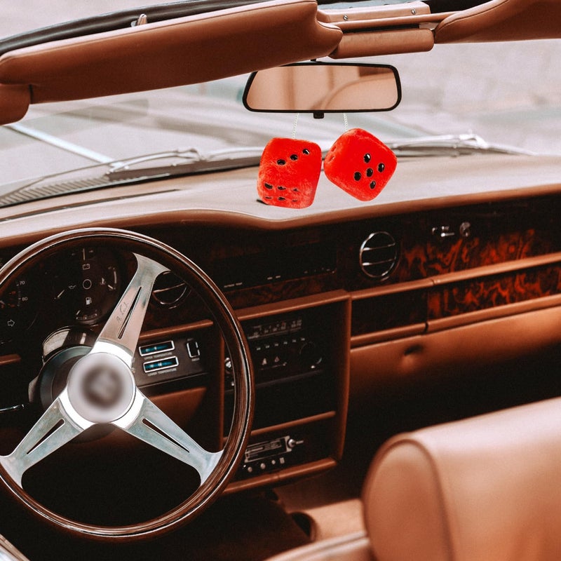 Rumyve Car Hanging Furry Dice, Vintage Car Hanging Dice,2pcs Car Pendants with Car Interior Decoration, Plush Car Decoration Pendant Accessories(Red) - Image 5