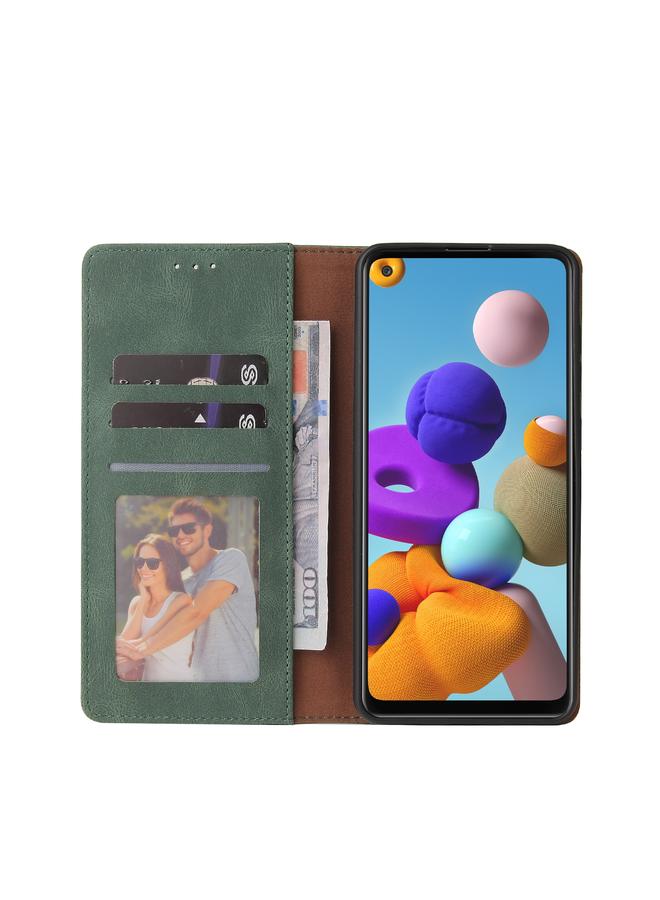 اس-توب جراب لهاتف Samsung Galaxy A21s، جراب جلدي أفقي بسيط مع إغلاق بالشفط وحامل وفتحة للبطاقات ومحفظة - Image 4