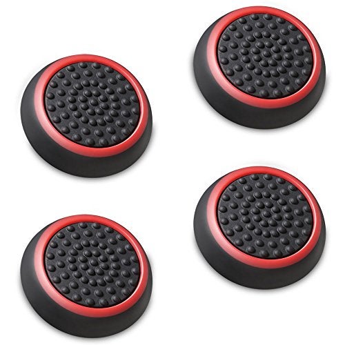 Fosmon Performance Thumb Grips Joystick Caps for Nintendo Switch 2, Switch 1, Joycon Grip, PS5, PS4, Xbox One, Xbox Series X/S, Rubber Controller Grips - Black/Red (2 Pair - 4 Pieces) - Image 4