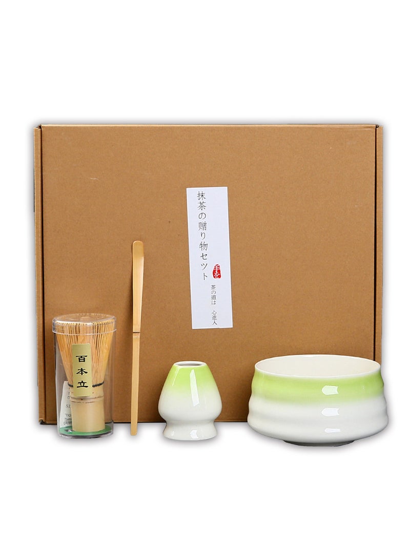 Hihonor Matcha Whisk Set, 4pcs Japanese Tea Set,Matcha Whisk,Traditional Scoop, Matcha Bowl, Ceramic Whisk Holder,Traditional Matcha Tool Set for Matcha Tea Ceremony(Green and White) - Image 1