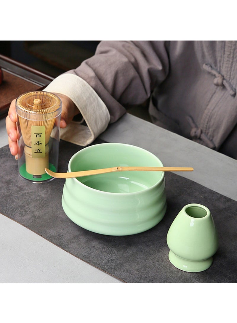 Hihonor Matcha Whisk Set, 4pcs Japanese Tea Set,Matcha Whisk,Traditional Scoop, Matcha Bowl, Ceramic Whisk Holder,Traditional Matcha Tool Set for Matcha Tea Ceremony(Green and White) - Image 2