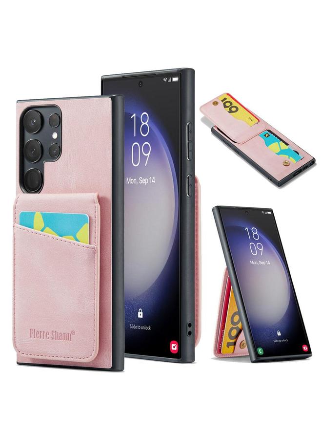 The Bros Case For Samsung Galaxy S25 Ultra 5G Fierre Shann FS-023 Crazy Horse Card Holder Back Cover PU Phone Case