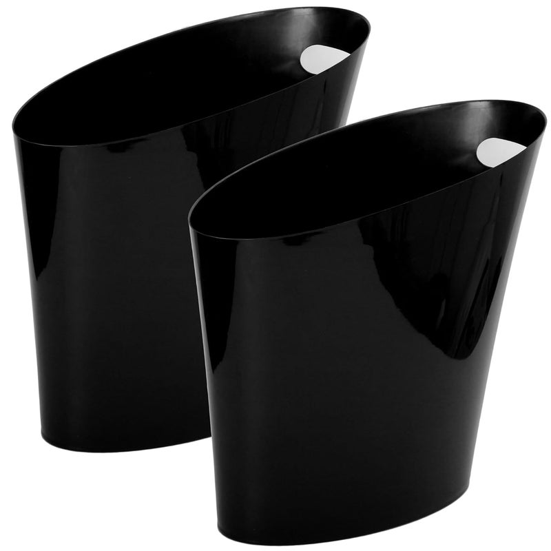 Youngever 2 Gallon Slim Trash Can, Plastic Garbage Container Bin, Small Trash Bin with Handles for Home Office, Living Room, Study Room, Kitchen, Bathroom (2 Pack Black) - Image 1