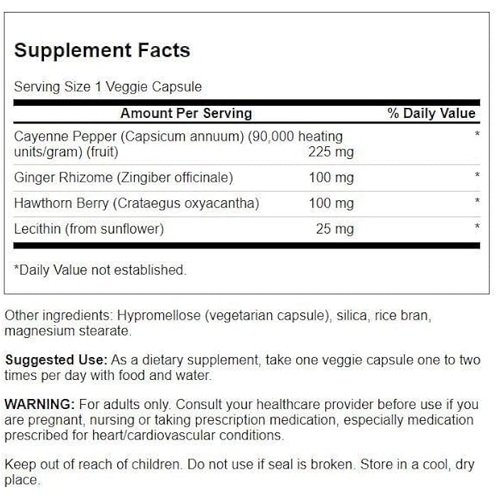 Swanson Super Cayenne - with Ginger Rhizome, Hawthorn Berry & Lecithin 100 Veg Caps - Image 2