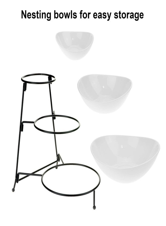 Roe & Moe 3 Tier Serving Stand Ceramic Bowl Set with Metal Rack, Tiered Bowls for Parties Candy Appetizer Dessert Fruit Cake Veggies Chips & Dip - Image 4