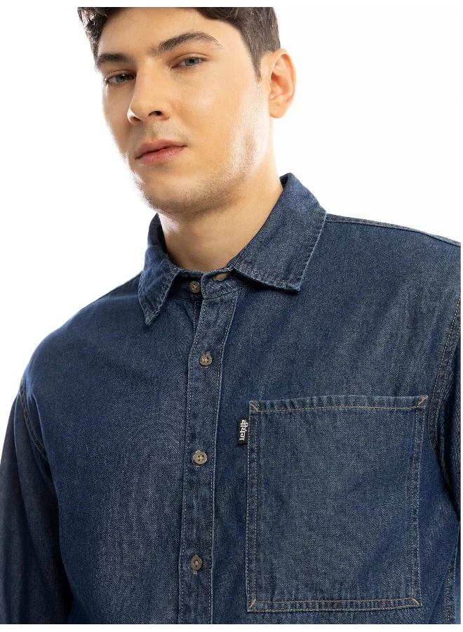 Beyoung Navy Blue Contrast Stitch Men's Denim Shirt
