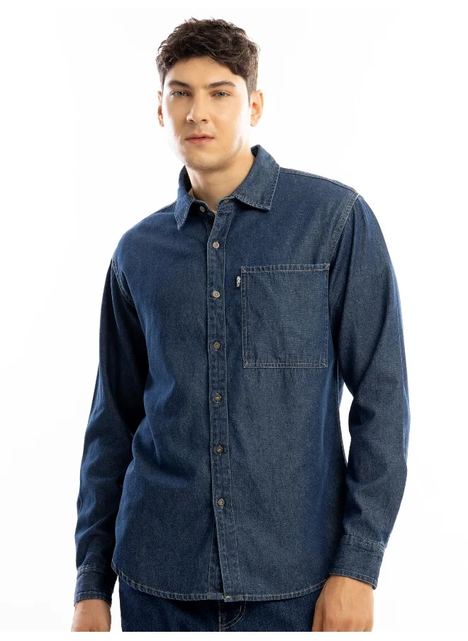 Beyoung Navy Blue Contrast Stitch Men's Denim Shirt