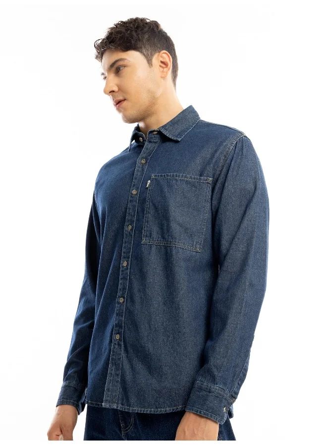 Beyoung Navy Blue Contrast Stitch Men's Denim Shirt