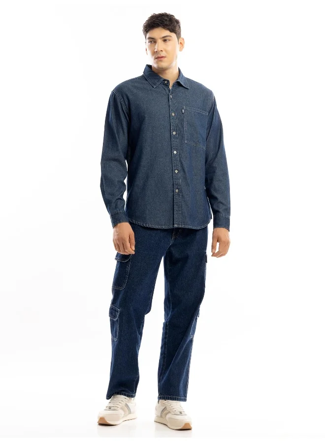 Beyoung Navy Blue Contrast Stitch Men's Denim Shirt