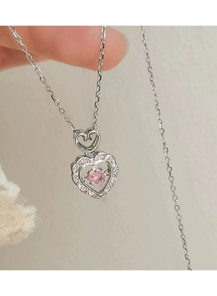 Goolsky Dainty Pink Heart Necklace for Her – Cute Crystal Pendant, Romantic Gift for Girlfriend, Valentine’s Day Jewelry, Sweet Minimalist Choker - Image 1