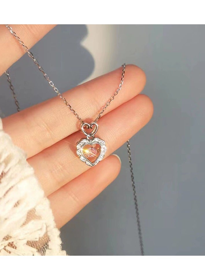Goolsky Dainty Pink Heart Necklace for Her – Cute Crystal Pendant, Romantic Gift for Girlfriend, Valentine’s Day Jewelry, Sweet Minimalist Choker - Image 4