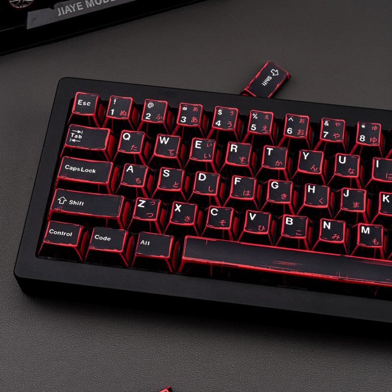 GEKUCAP Japanese Manga Keycaps 130 Keys, Custom PBT Black and Red Keycaps, Cherry Profile Dye Sub Keycap Set Fit for 61/64/87/104/108 Cherry MX Switches Mechanical Keyboard - Image 4
