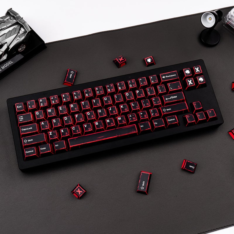 GEKUCAP Japanese Manga Keycaps 130 Keys, Custom PBT Black and Red Keycaps, Cherry Profile Dye Sub Keycap Set Fit for 61/64/87/104/108 Cherry MX Switches Mechanical Keyboard - Image 3
