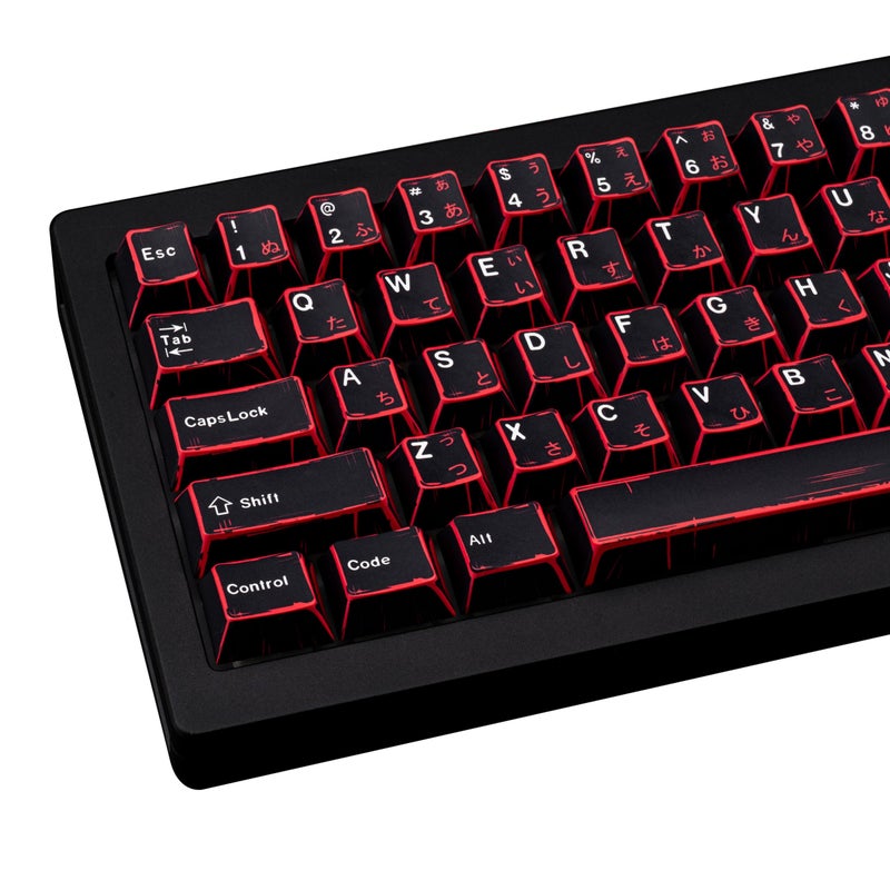 GEKUCAP Japanese Manga Keycaps 130 Keys, Custom PBT Black and Red Keycaps, Cherry Profile Dye Sub Keycap Set Fit for 61/64/87/104/108 Cherry MX Switches Mechanical Keyboard - Image 1