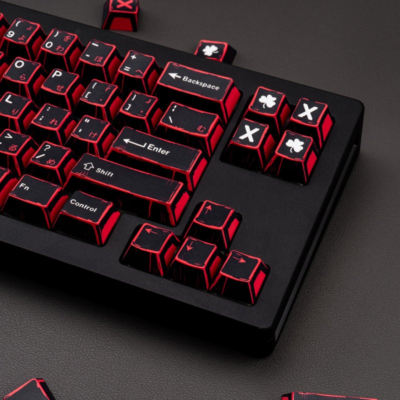 GEKUCAP Japanese Manga Keycaps 130 Keys, Custom PBT Black and Red Keycaps, Cherry Profile Dye Sub Keycap Set Fit for 61/64/87/104/108 Cherry MX Switches Mechanical Keyboard - Image 5