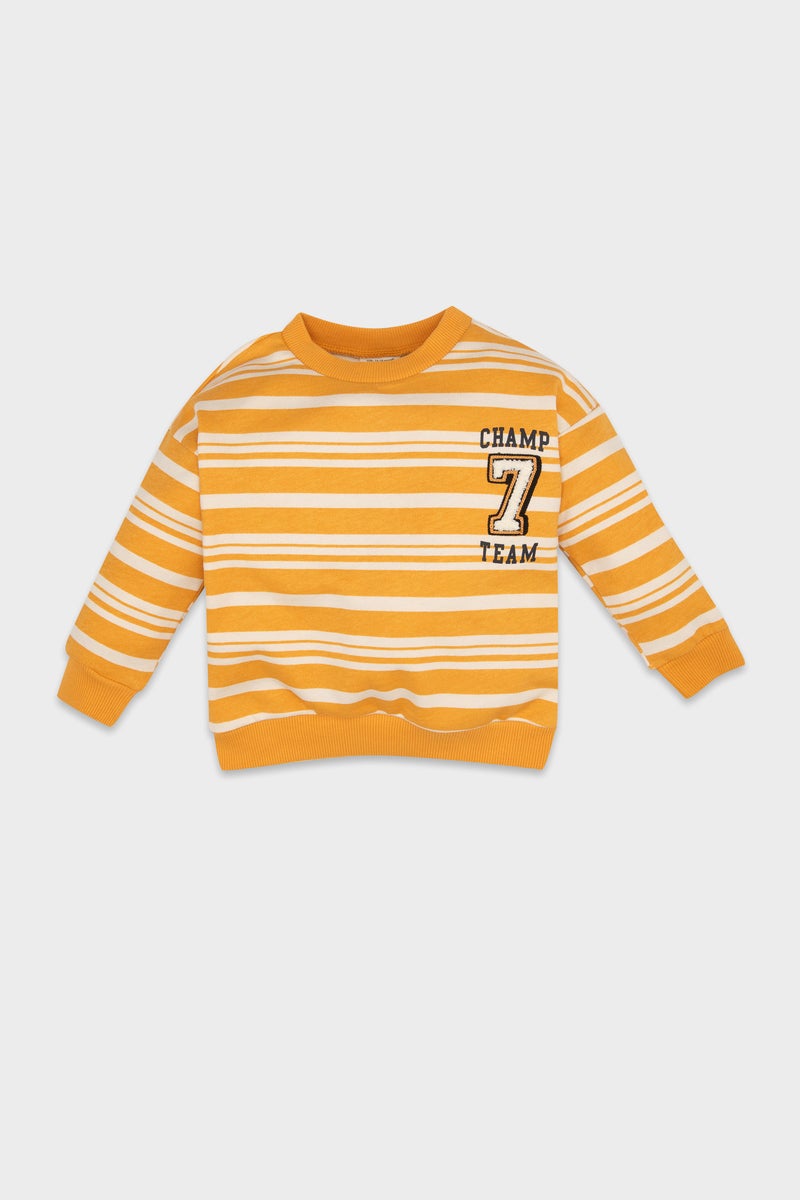 DeFacto Baby Boy Regular Fit Striped Soft Furry Thin Sweatshirt - Image 1