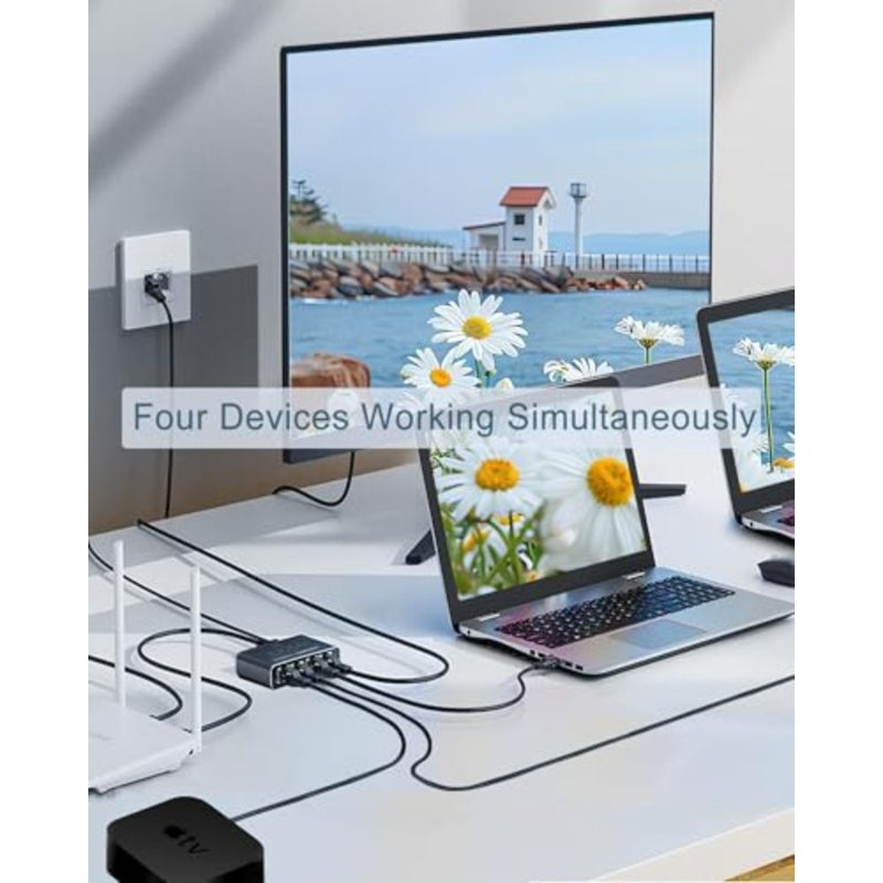 Ethernet Splitter 1 to 4, Gigabit RJ45 Network Splitter Adapter, 1000Mbps LAN Port Expander, Supports Cat5 Cat5e Cat6 Cat7 Cat8 Cables, Plug and Play for Router PC TV Gaming Devices - Image 2