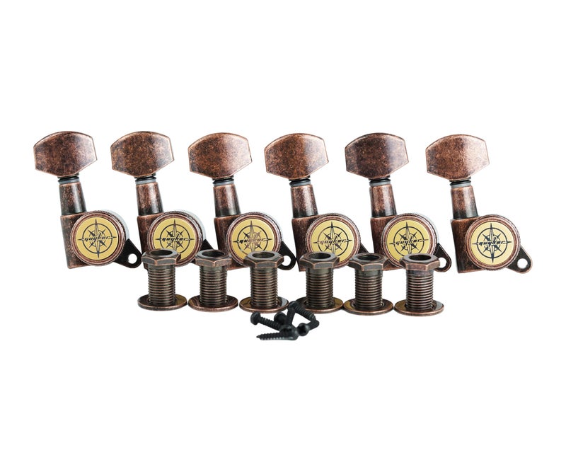 Guyker Guitar Locking Tuners (6 for Right) - 1:18 Lock String Tuning Key Pegs Machine Head Replacement for ST TL SG LP Style Electric, Folk or Acoustic Guitars - Antique Bronze - Image 2