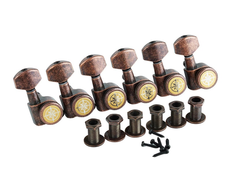 Guyker Guitar Locking Tuners (6 for Right) - 1:18 Lock String Tuning Key Pegs Machine Head Replacement for ST TL SG LP Style Electric, Folk or Acoustic Guitars - Antique Bronze - Image 1