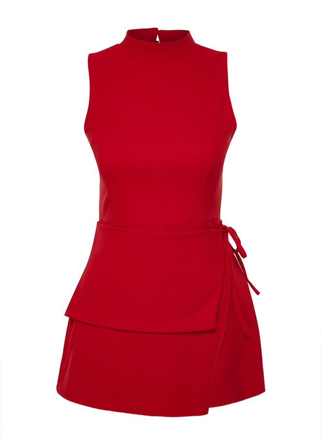 trendyol - Red Tie Detailed Mini Woven Short Skirt Jumpsuit TWOSS24TU00038 - Image 1
