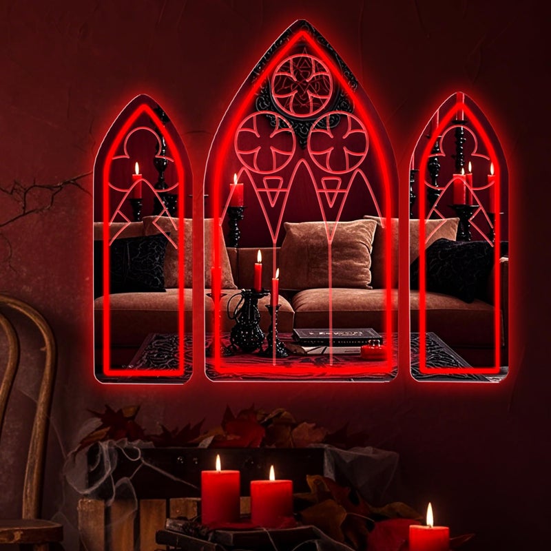 DUOLIYBC Gothic Neon Sign, Medieval Goth LED Mirror Sign Set, Window Mirror Signs for Wall Decor, Gothic Cathedral Decor, Witch Mirrors 20â€³ Ã— 11.7â€³ - Image 3