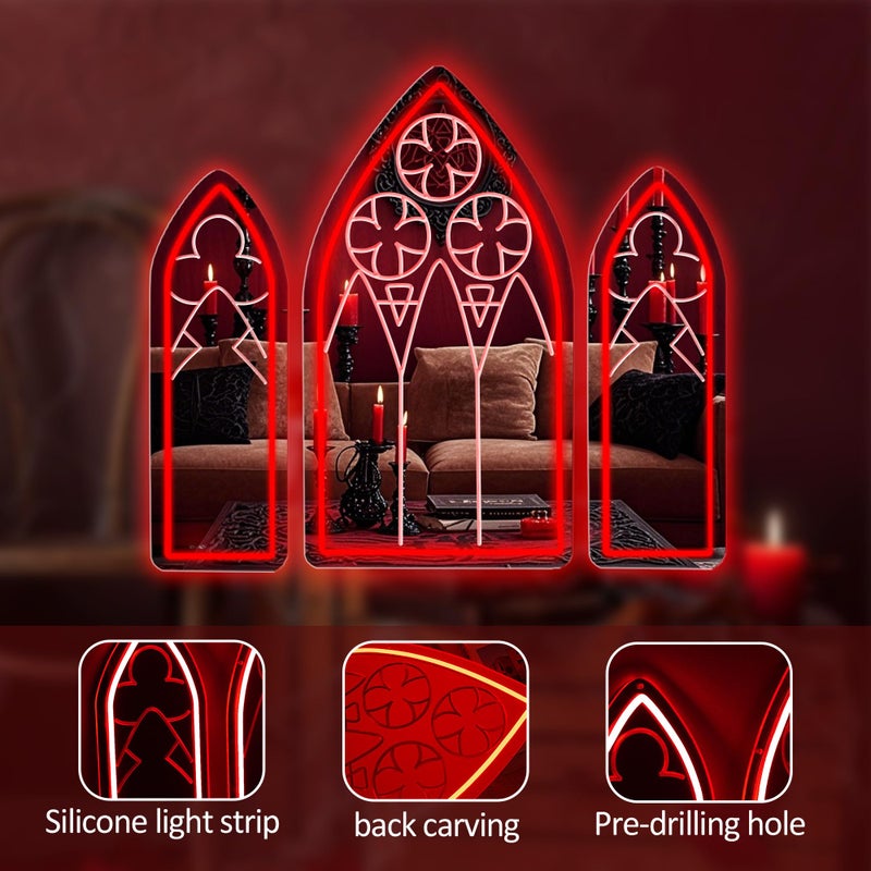 DUOLIYBC Gothic Neon Sign, Medieval Goth LED Mirror Sign Set, Window Mirror Signs for Wall Decor, Gothic Cathedral Decor, Witch Mirrors 20â€³ Ã— 11.7â€³ - Image 5