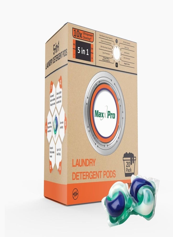Maxxpro 5-in-1 Dissolvable Magic Laundry Pods for 20 Washes | Tough Stain Fighter for Top & Front Load Machines | Floral Aroma | Eco-Friendly & No Mess Cleaning | 1 Pod = 1 Wash for 5-7kg Loads - Image 1